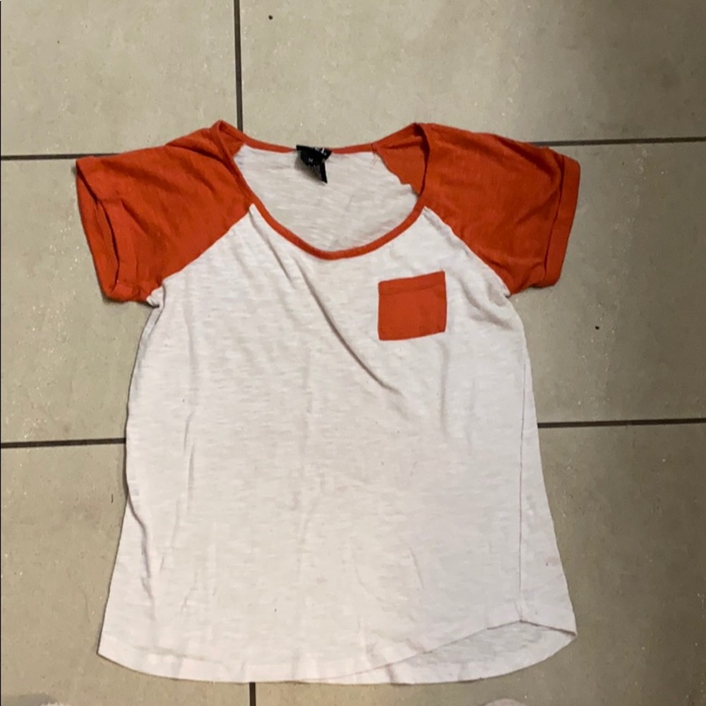 Orange and white baseball tee